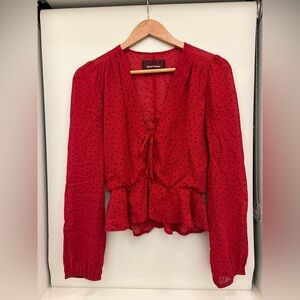 Reformation Red Polka Dotted Nikki Blouse